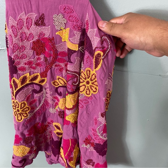 Anthropologie Maeve Embroidered‎ Beaded Floral Purple Mini Dress Cut Out Sz 2 - Picture 8 of 16